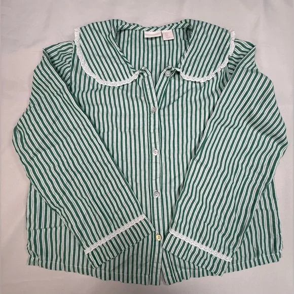 Rachel Ashwell Green Striped Cotton Pajama Set with Lace Trim -Women's Sleepwear - Picture 6 of 16